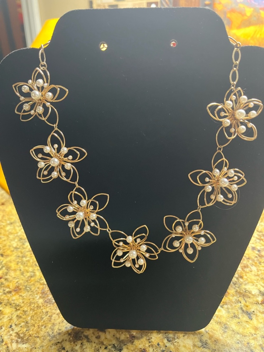 Gold Flower Pearl Accent Necklace - Elegant Women's Jewelry